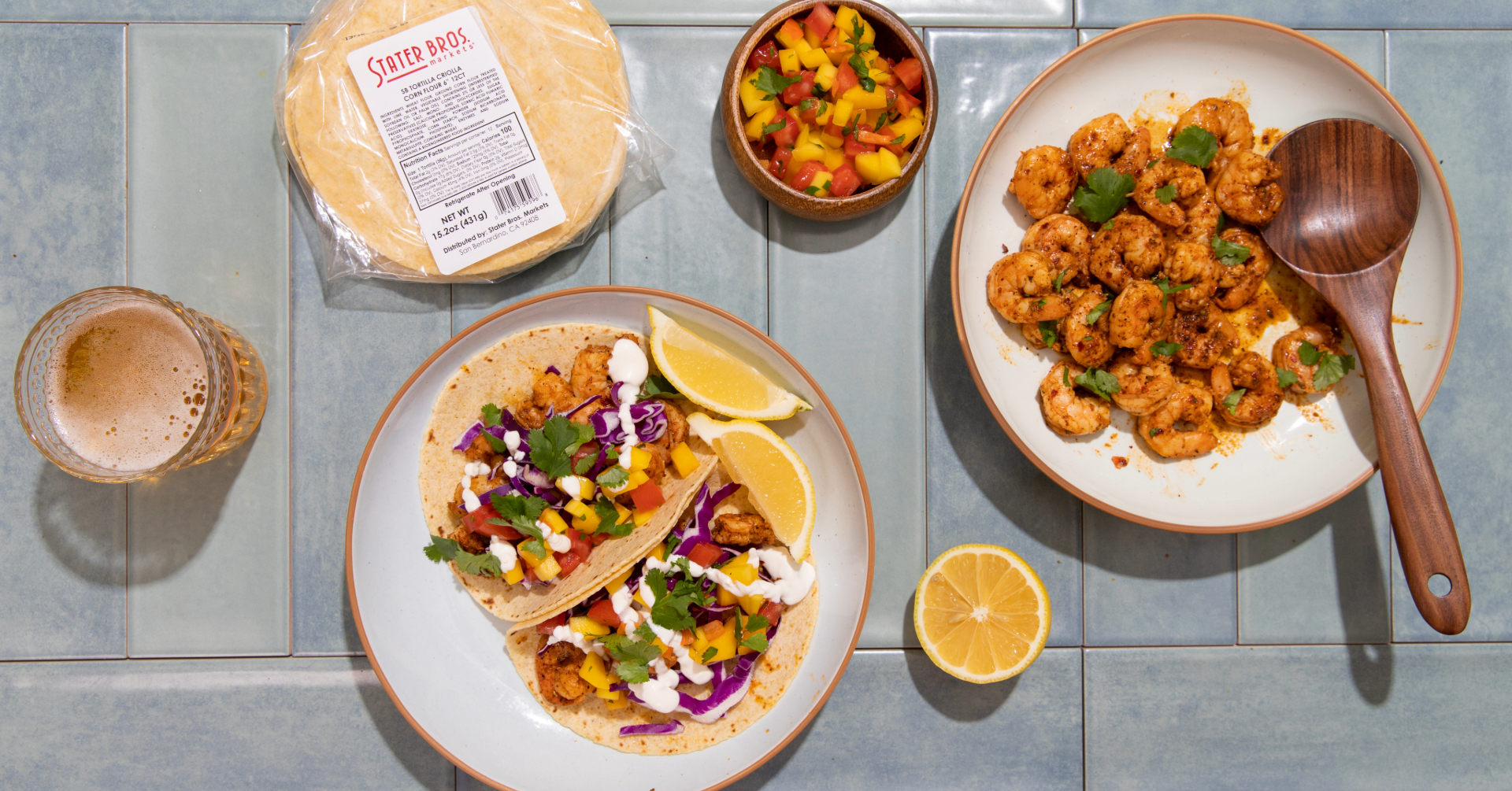 cajun shrimp tacos with stater bros. tortillas