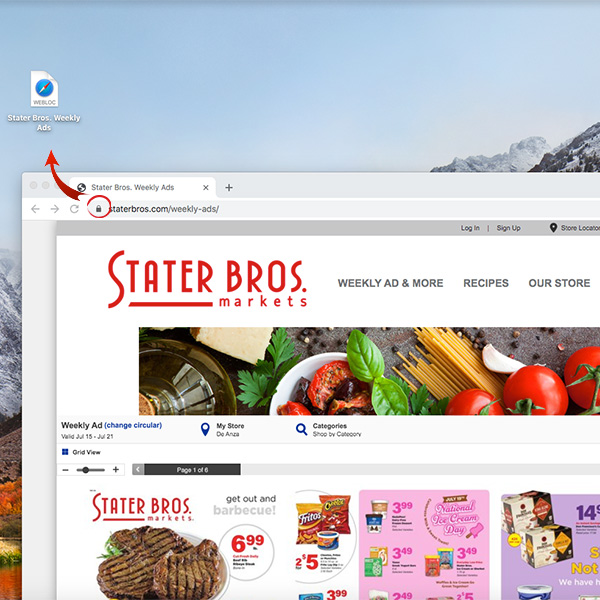 Click and drag the small lock icon next to the Stater Bros. Markets URL onto your desktop.