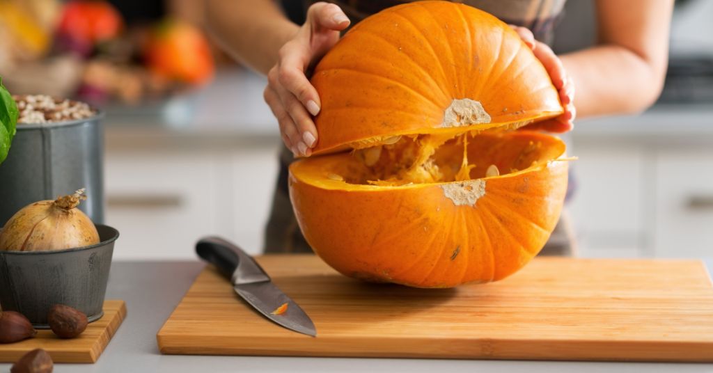 Pumpkin cut in half from Stater Bros.