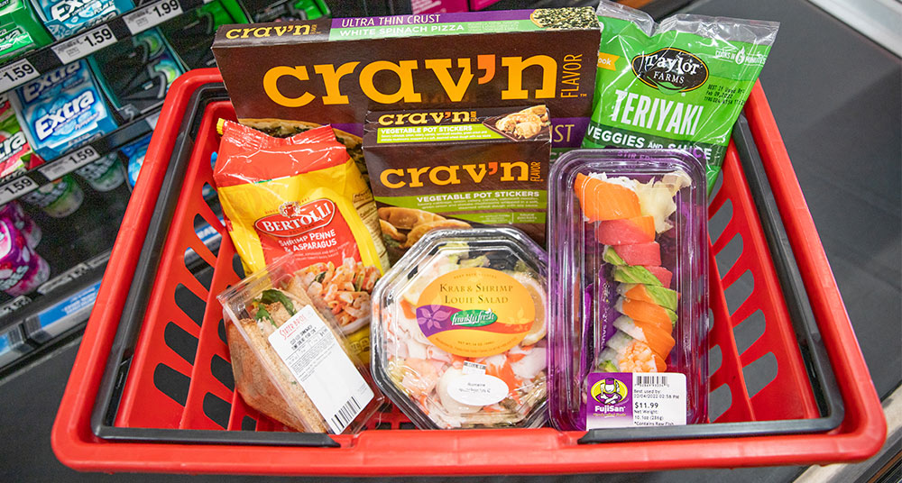 Quick service and frozen Lent food inside a basket.