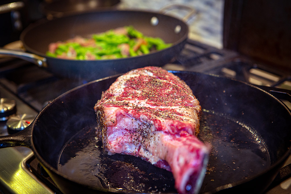 Steak on cast iron pan