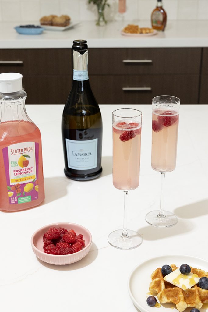 Pink Mimosa Ingredients of La Marca Prosecco and Stater Bros. Raspberry Lemonade
