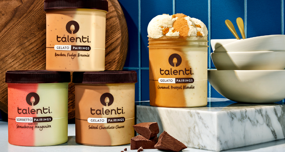 Talenti gelato and sorbetto pairings in four different flavors.