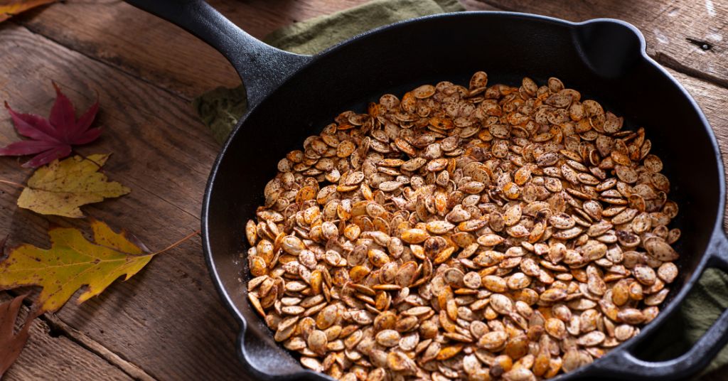 Roasting Pumpkin Seeds on A Cast Iron Skillet