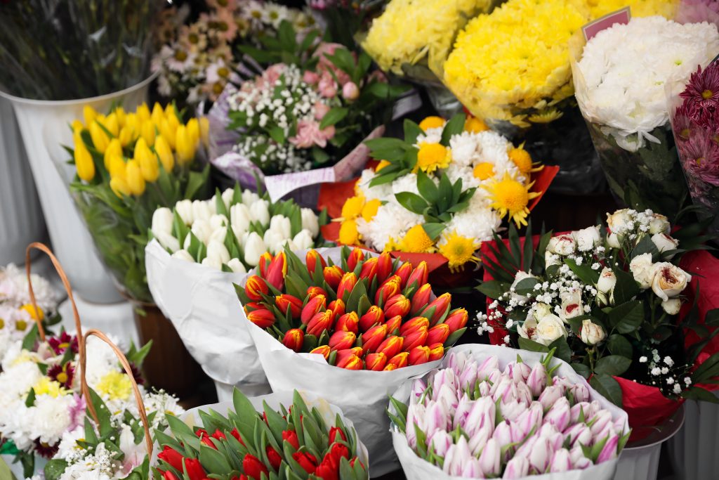 assortment of tulips at grocery store