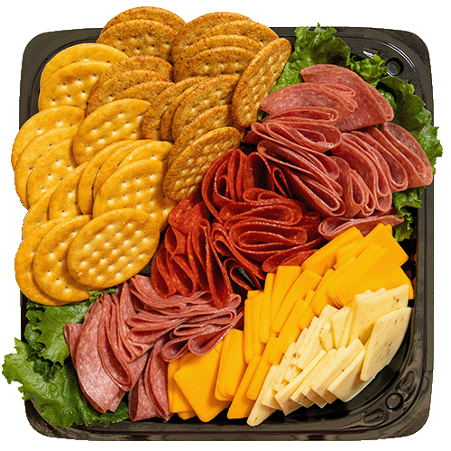 Stater Bros. Markets salami and cheese party tray served with crackers. 