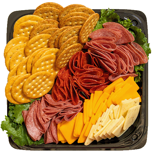 Stater Bros. Markets salami and cheese party tray served with crackers.