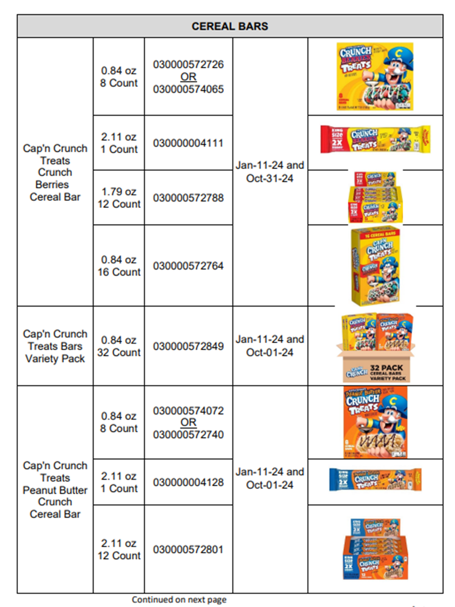 Quaker Recall Expansion Stater Bros. Markets