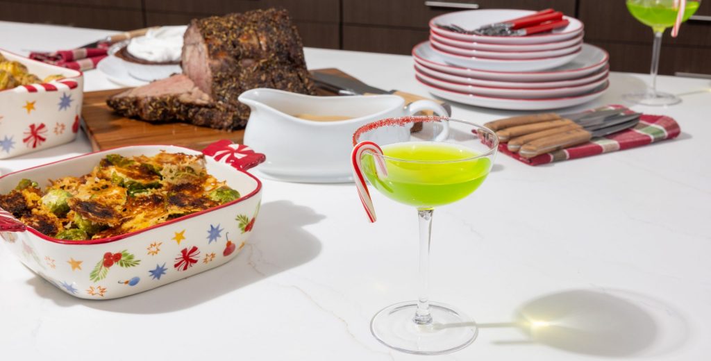 The Grinch themed Christmas cocktail with ingredients from Stater Bros. Markets.