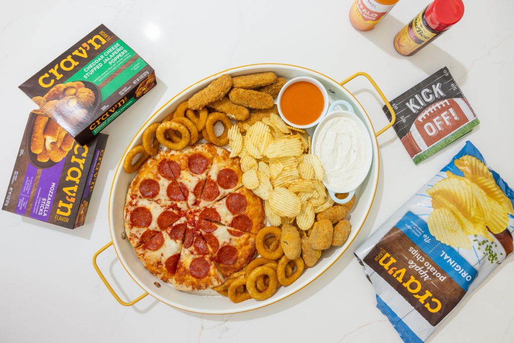 Cravn Gameday Appetizer board with ingredients from Stater Bros. Markets.